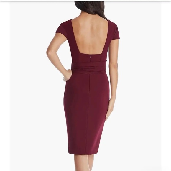 NWT!! Dress The Population - Dana Wrap Waist Cocktail Dress - Burgundy - XXS - Picture 2 of 8